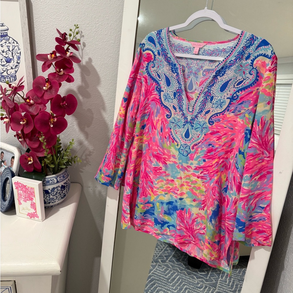 BOGO50 Lilly Pulitzer Renato Palm Beach 100% Silk Blouse